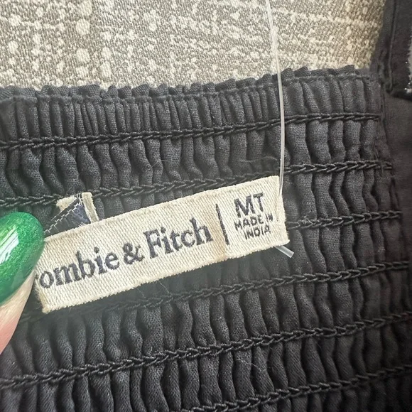 Abercrombie & Fitch Midi Dress Sz M Tall Smocked Waist Flowy Summer Dress Black - Picture 5 of 16